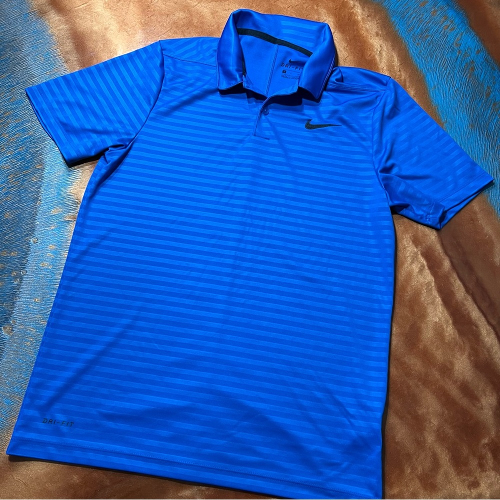 Nike DriFit Blue Striped Short Sleeve Polo Shirt small